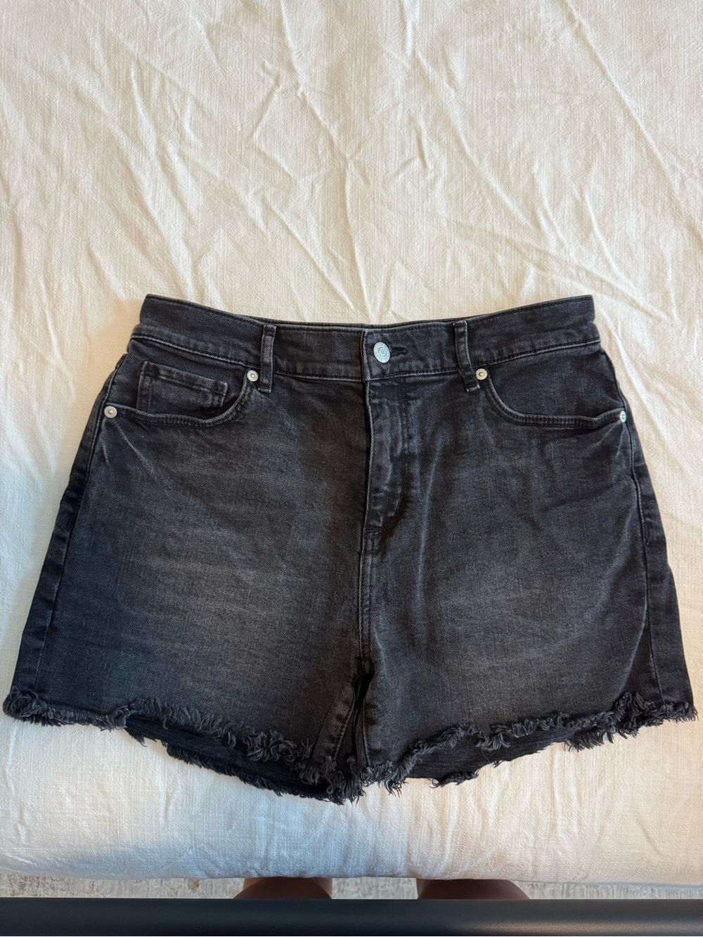 LOFT Black Frayed Hem High-Rise Jean Shorts